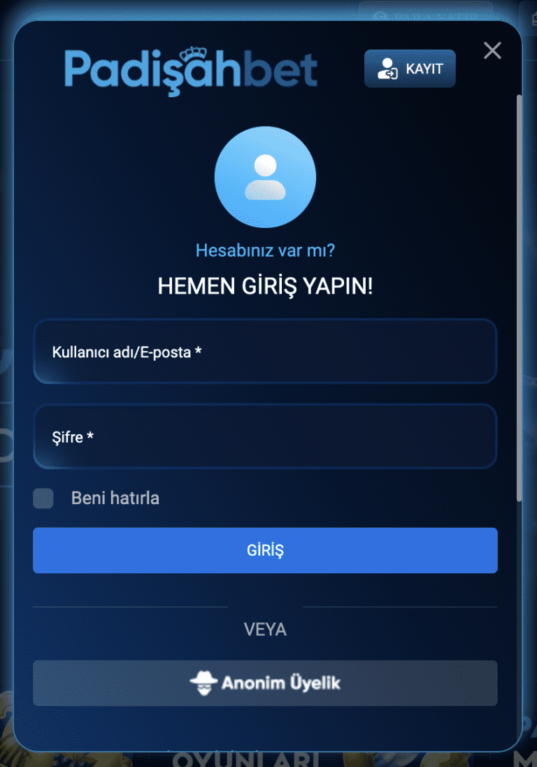 Padişahbet mobil giriş ekranı